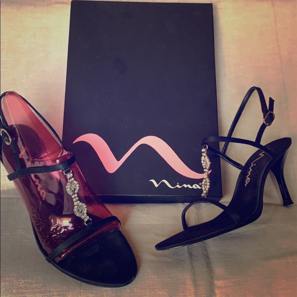 Nina 8.5 Black & Jeweled Strap Dressy Heel